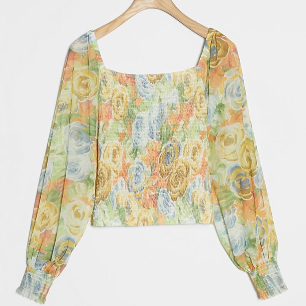 NWT ANTHROPOLOGIE ROUEN TOP YELLOW MOTIF SZ L